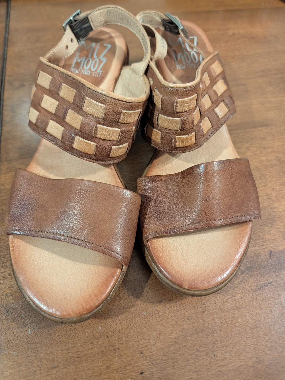 Miz Mooz Brown Two-Tone Woven Strap Sandals